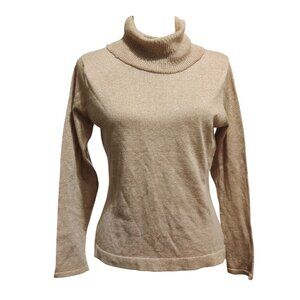 Kathie Lee Collection M Womens Sweater Gold Vintage Metallic Knit Turtleneck
